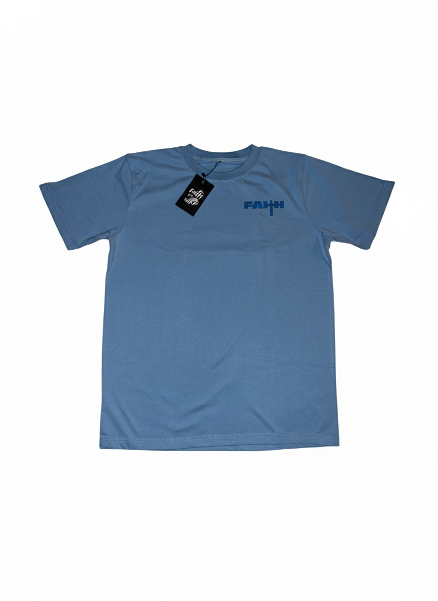 “Keep Your Faith Alive” Sky Blue Cotton Crew T-Shirt
