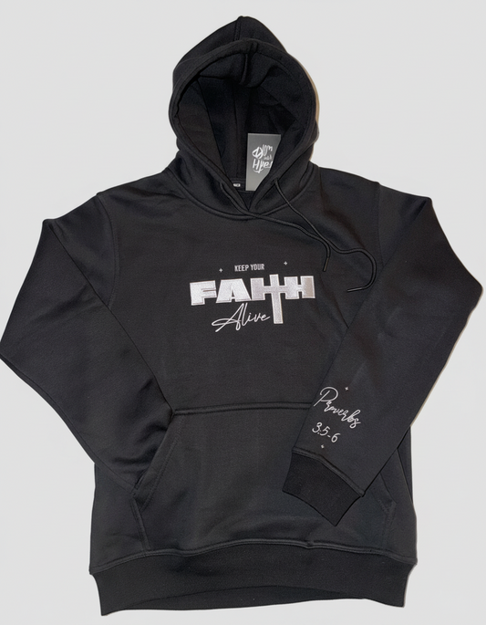 “Keep Your Faith Alive” Black Heavyweight Cotton Hoodie
