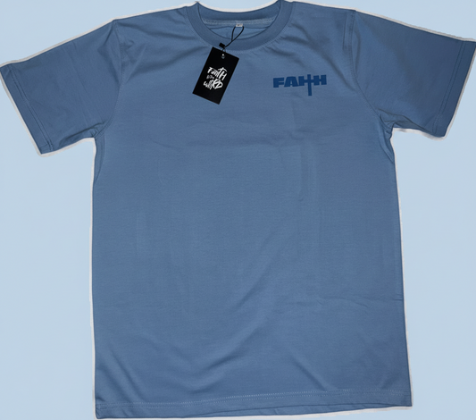 “Keep Your Faith Alive” Sky Blue Cotton Crew T-Shirt