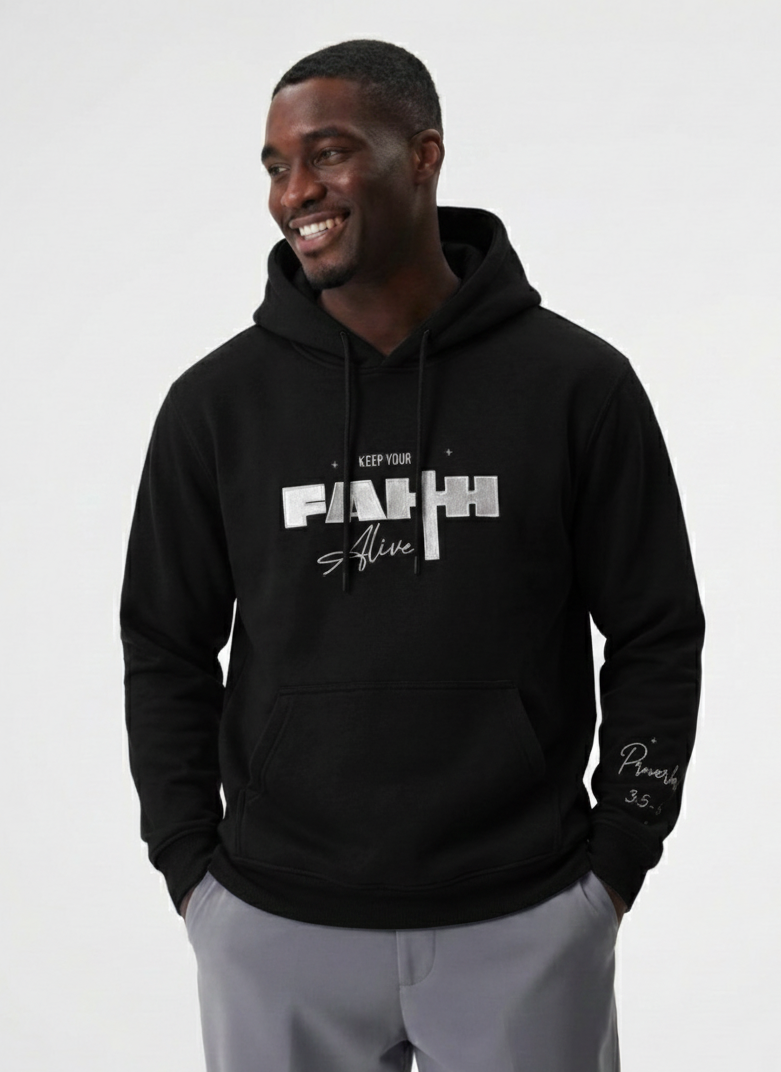 “Keep Your Faith Alive” Black Heavyweight Cotton Hoodie