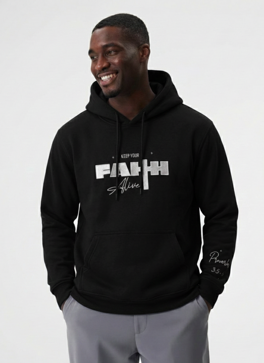 “Keep Your Faith Alive” Black Heavyweight Cotton Hoodie