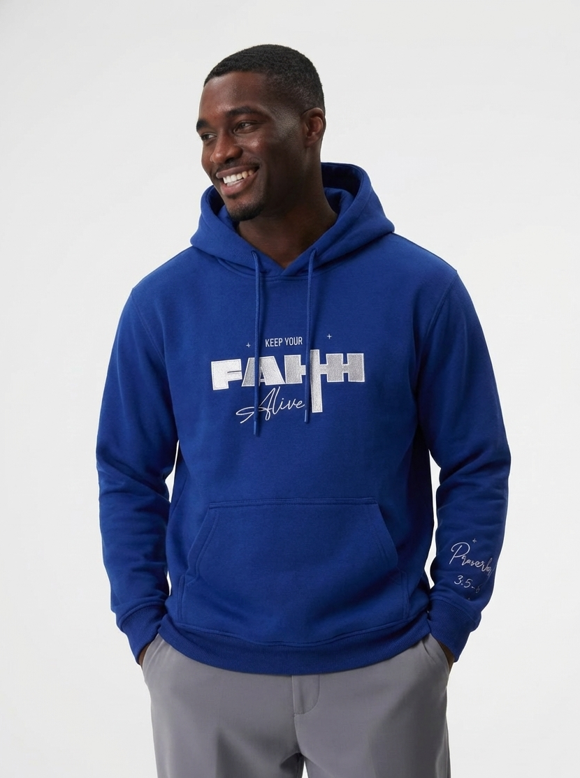 “Keep Your Faith Alive” Royal Blue Heavyweight cotton Hoodie