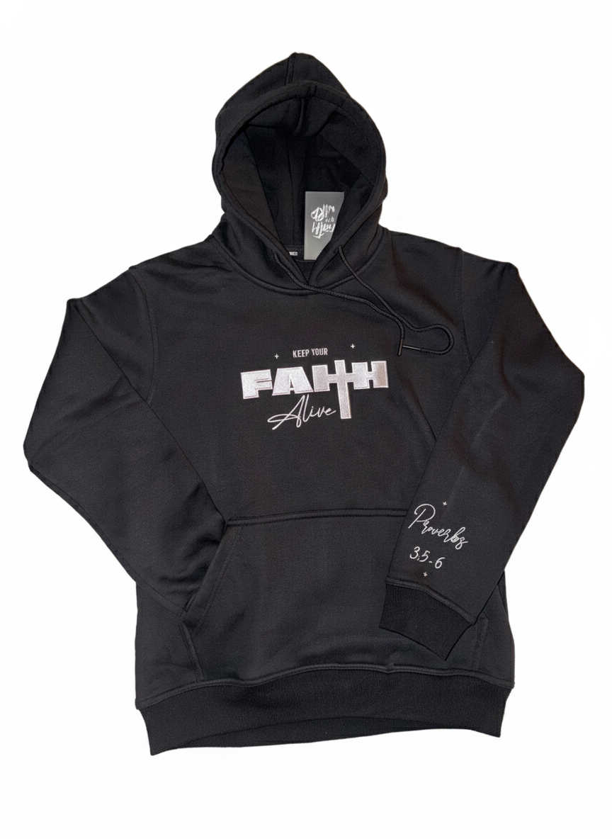 “Keep Your Faith Alive” Black Heavyweight Cotton Hoodie